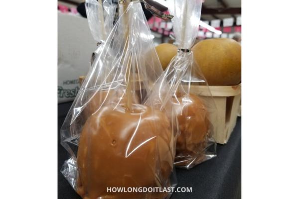 Caramel Apples packed in plastic bags